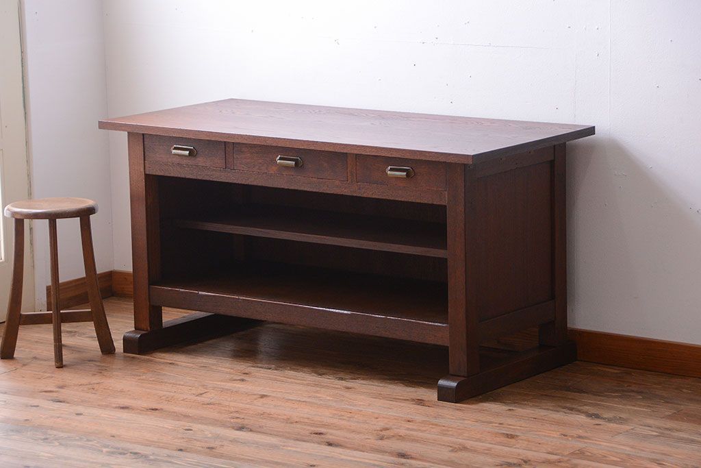 アンティーク家具　和製アンティーク　骨太で重厚な古い木製の作業台(カウンターテーブル)(1)