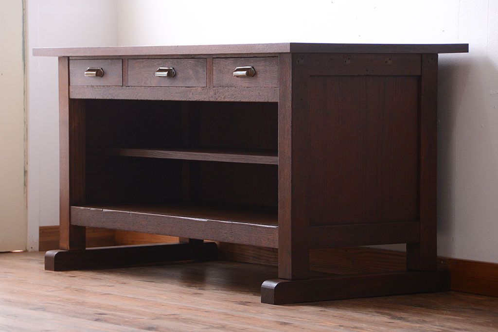 アンティーク家具　和製アンティーク　骨太で重厚な古い木製の作業台(カウンターテーブル)(1)