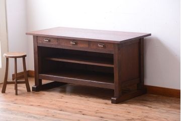 アンティーク家具　和製アンティーク　骨太で重厚な古い木製の作業台(カウンターテーブル)(2)