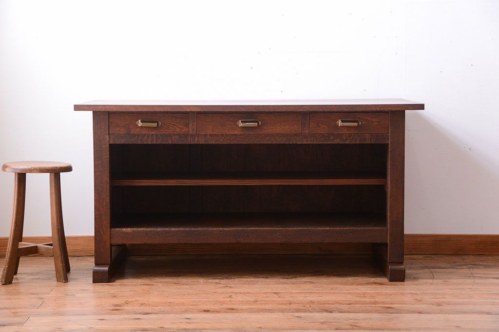 アンティーク家具　和製アンティーク　骨太で重厚な古い木製の作業台(カウンターテーブル)(2)