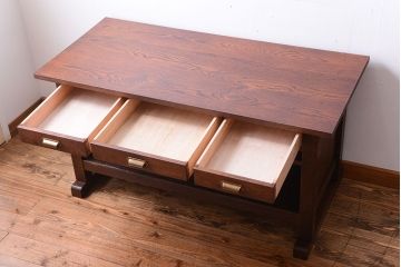 アンティーク家具　和製アンティーク　骨太で重厚な古い木製の作業台(カウンターテーブル)(2)