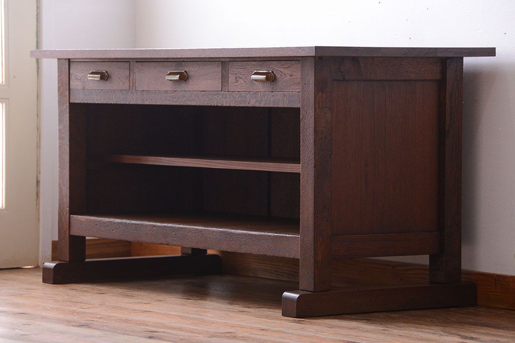 アンティーク家具　和製アンティーク　骨太で重厚な古い木製の作業台(カウンターテーブル)(2)