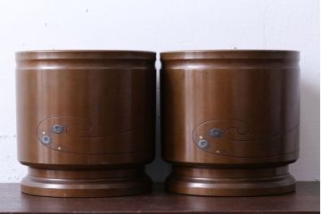 アンティーク雑貨　和製アンティーク　古銅・菊彫象嵌火鉢一対