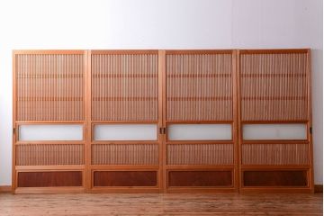 古民具・骨董　ガラス入り!障子付き木味格子戸4枚セット