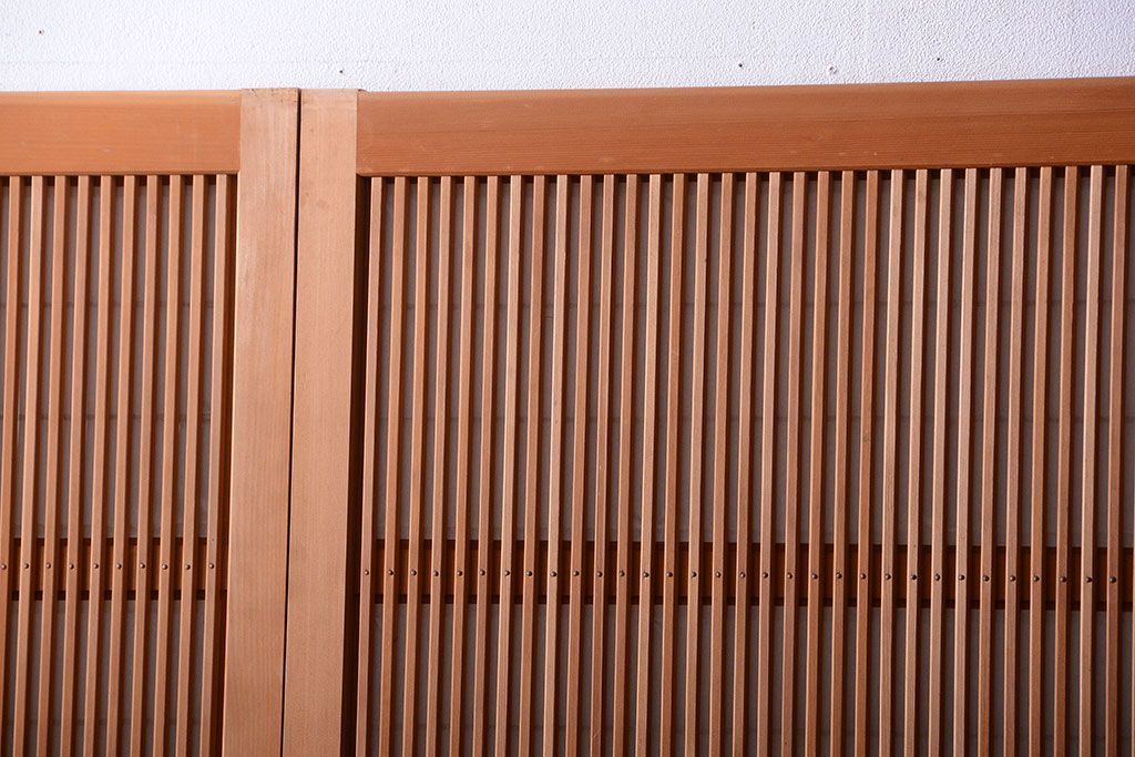 古民具・骨董　ガラス入り!障子付き木味格子戸4枚セット