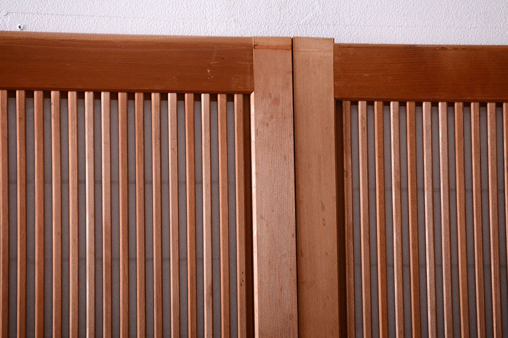 古民具・骨董　ガラス入り!障子付き木味格子戸4枚セット