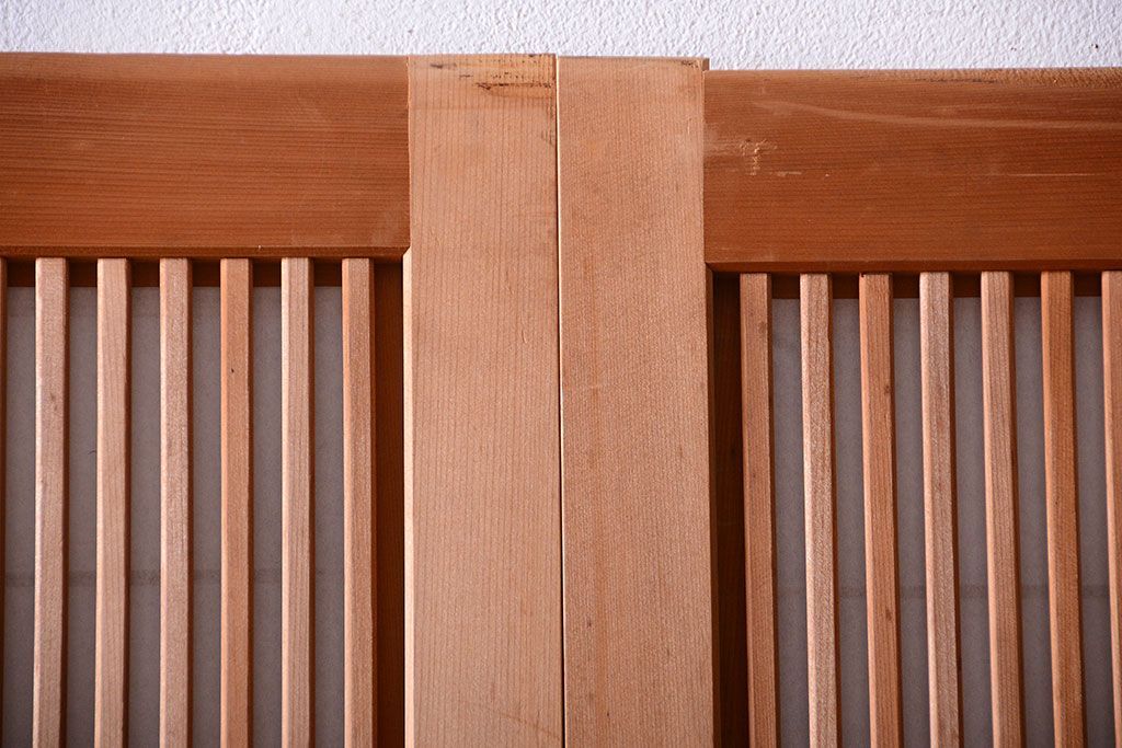 古民具・骨董　ガラス入り!障子付き木味格子戸4枚セット