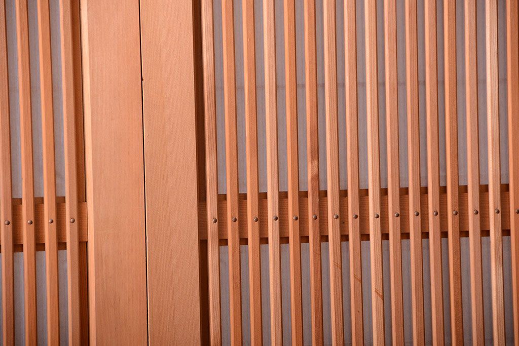 古民具・骨董　ガラス入り!障子付き木味格子戸4枚セット