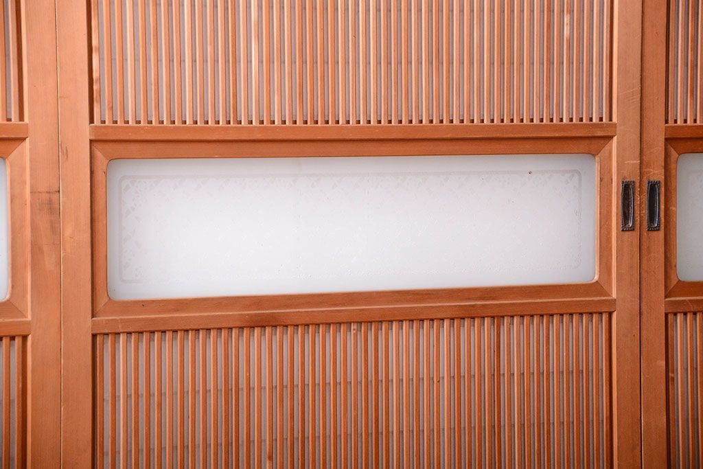 古民具・骨董　ガラス入り!障子付き木味格子戸4枚セット