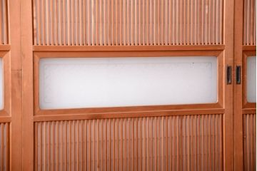 古民具・骨董　ガラス入り!障子付き木味格子戸4枚セット