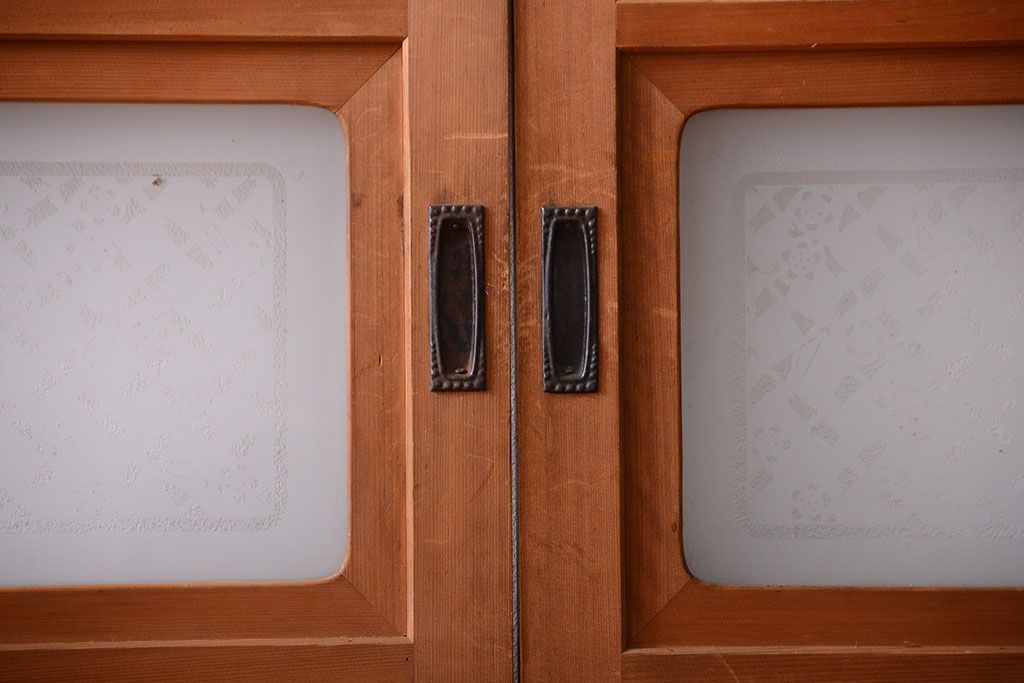 古民具・骨董　ガラス入り!障子付き木味格子戸4枚セット