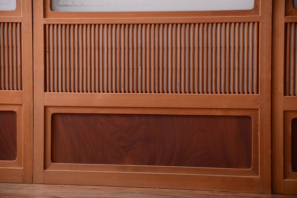 古民具・骨董　ガラス入り!障子付き木味格子戸4枚セット