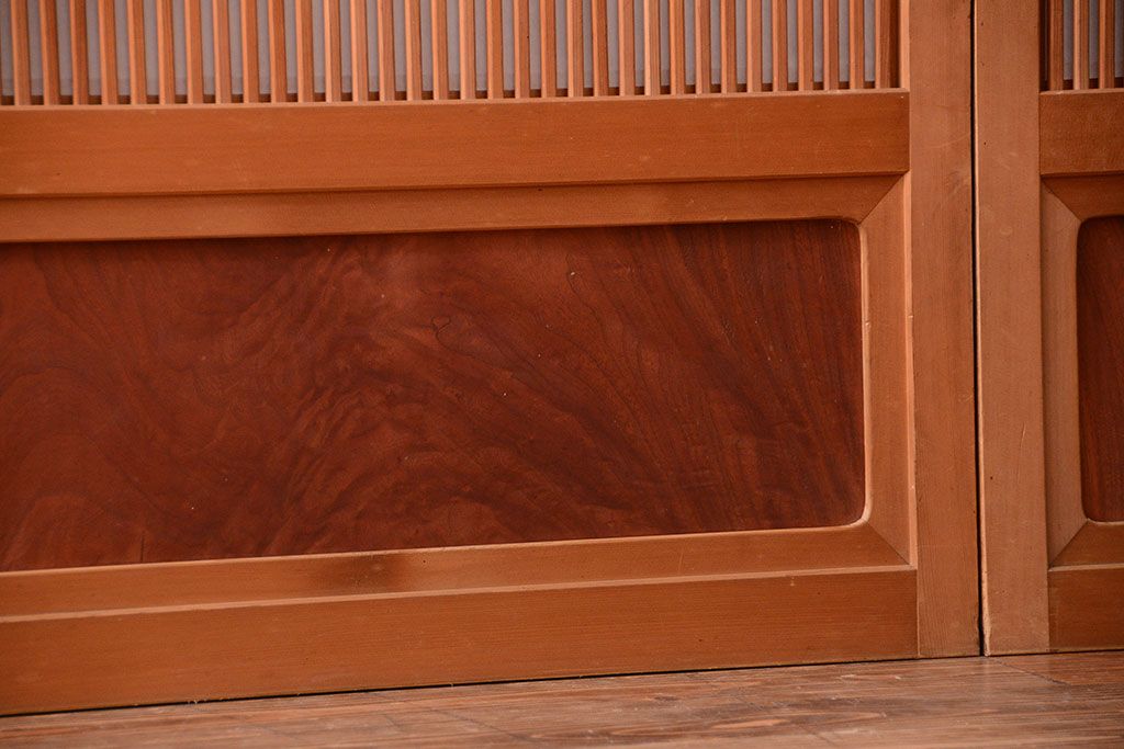 古民具・骨董　ガラス入り!障子付き木味格子戸4枚セット