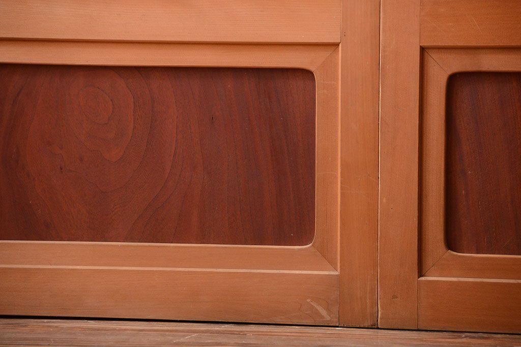 古民具・骨董　ガラス入り!障子付き木味格子戸4枚セット