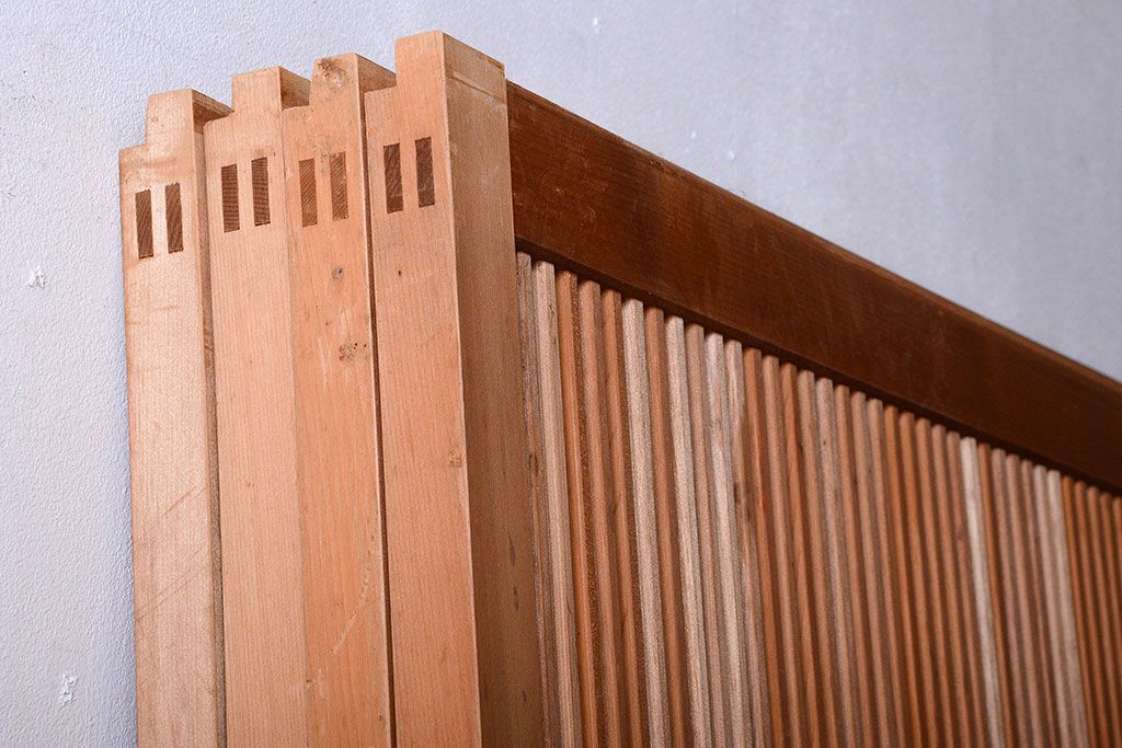 古民具・骨董　ガラス入り!障子付き木味格子戸4枚セット