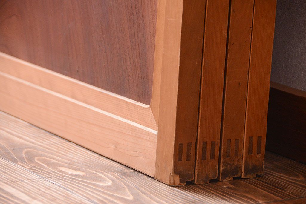 古民具・骨董　ガラス入り!障子付き木味格子戸4枚セット