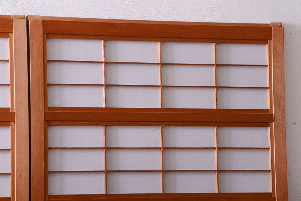 古民具・骨董　ガラス入り!障子付き木味格子戸4枚セット