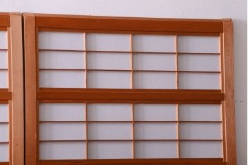 古民具・骨董　ガラス入り!障子付き木味格子戸4枚セット