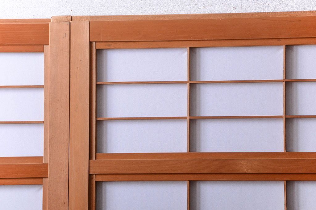 古民具・骨董　ガラス入り!障子付き木味格子戸4枚セット