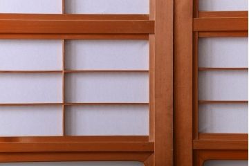 古民具・骨董　ガラス入り!障子付き木味格子戸4枚セット