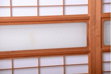 古民具・骨董　ガラス入り!障子付き木味格子戸4枚セット