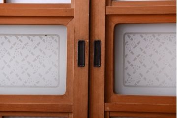 古民具・骨董　ガラス入り!障子付き木味格子戸4枚セット