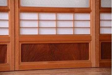 古民具・骨董　ガラス入り!障子付き木味格子戸4枚セット