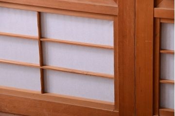 古民具・骨董　ガラス入り!障子付き木味格子戸4枚セット