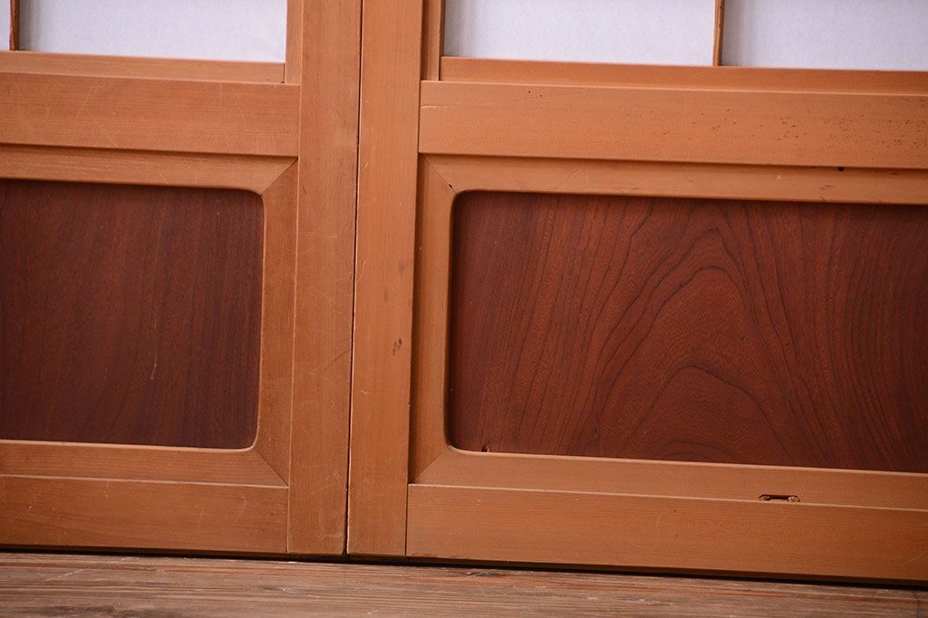 古民具・骨董　ガラス入り!障子付き木味格子戸4枚セット