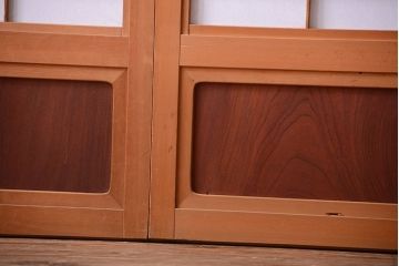 古民具・骨董　ガラス入り!障子付き木味格子戸4枚セット