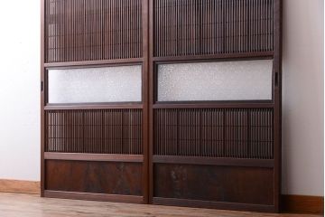 古民具・骨董　裏障子付き!ダイヤガラス入り格子戸2枚セット