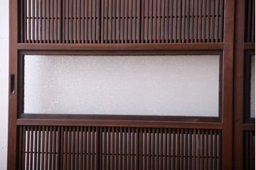 古民具・骨董　裏障子付き!ダイヤガラス入り格子戸2枚セット