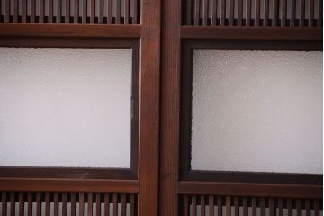 古民具・骨董　裏障子付き!ダイヤガラス入り格子戸2枚セット