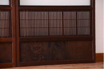古民具・骨董　裏障子付き!ダイヤガラス入り格子戸2枚セット