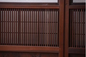 古民具・骨董　裏障子付き!ダイヤガラス入り格子戸2枚セット