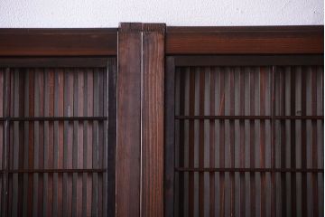 古民具・骨董　裏障子付き!ダイヤガラス入り格子戸2枚セット