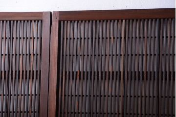 古民具・骨董　裏障子付き!銀モールガラス入り格子戸4枚セット