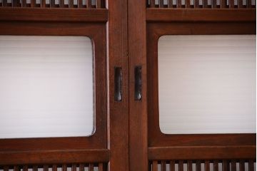 古民具・骨董　裏障子付き!銀モールガラス入り格子戸4枚セット