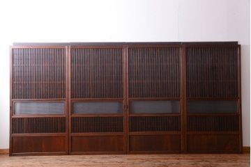 古民具・骨董　裏障子付き!銀モールガラス入り格子戸4枚セット