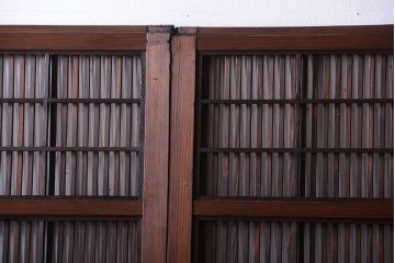 古民具・骨董　裏障子付き!銀モールガラス入り格子戸4枚セット