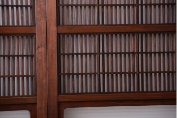 古民具・骨董　裏障子付き!銀モールガラス入り格子戸4枚セット