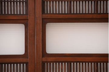 古民具・骨董　裏障子付き!銀モールガラス入り格子戸4枚セット