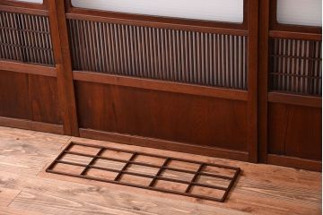 古民具・骨董　裏障子付き!銀モールガラス入り格子戸4枚セット