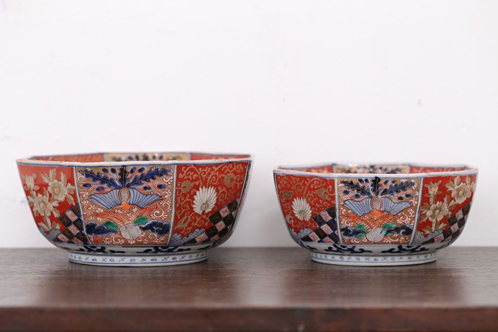 アンティーク雑貨　幕末〜明治　伊万里錦手大鉢2点(二重高台)