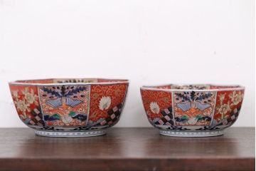 アンティーク雑貨　幕末〜明治　伊万里錦手大鉢2点(二重高台)