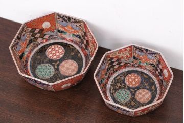 アンティーク雑貨　幕末〜明治　伊万里錦手大鉢2点(二重高台)