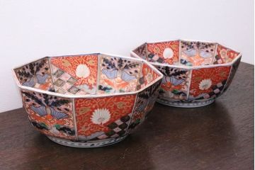 アンティーク雑貨　幕末〜明治　伊万里錦手大鉢2点(二重高台)