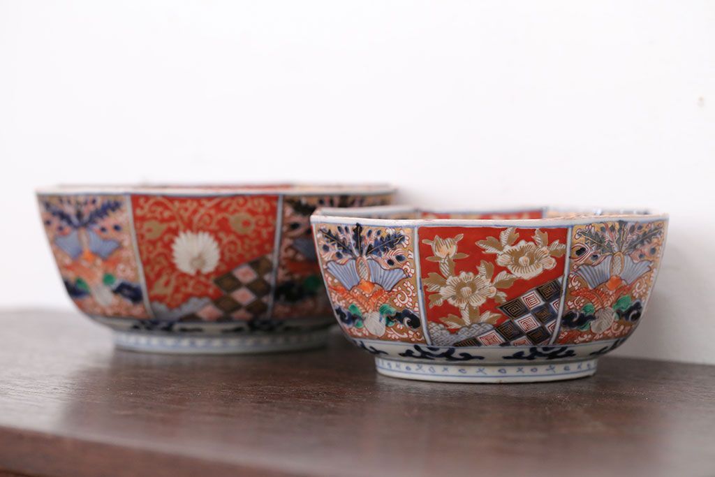 アンティーク雑貨　幕末〜明治　伊万里錦手大鉢2点(二重高台)