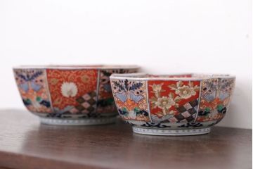 アンティーク雑貨　幕末〜明治　伊万里錦手大鉢2点(二重高台)