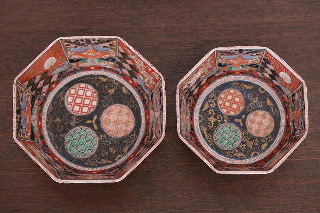 アンティーク雑貨　幕末〜明治　伊万里錦手大鉢2点(二重高台)